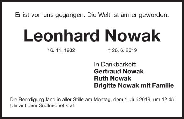 Traueranzeige Leonhard Nowak